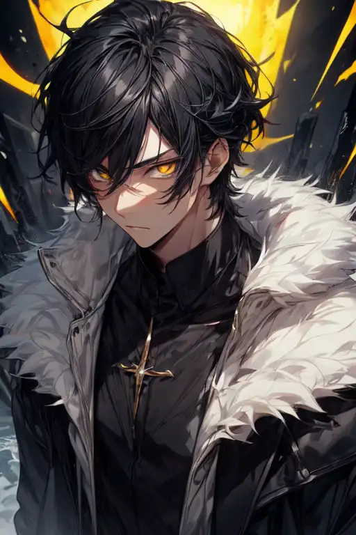 AI Art: anime man black hair golden eyes by @Tilber Bruno