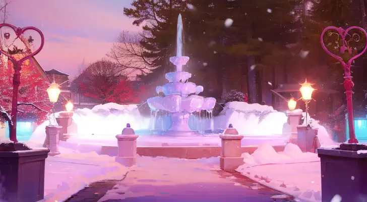 Exploring images in the style of selected image: [royale high divinia park  fountain, winter]