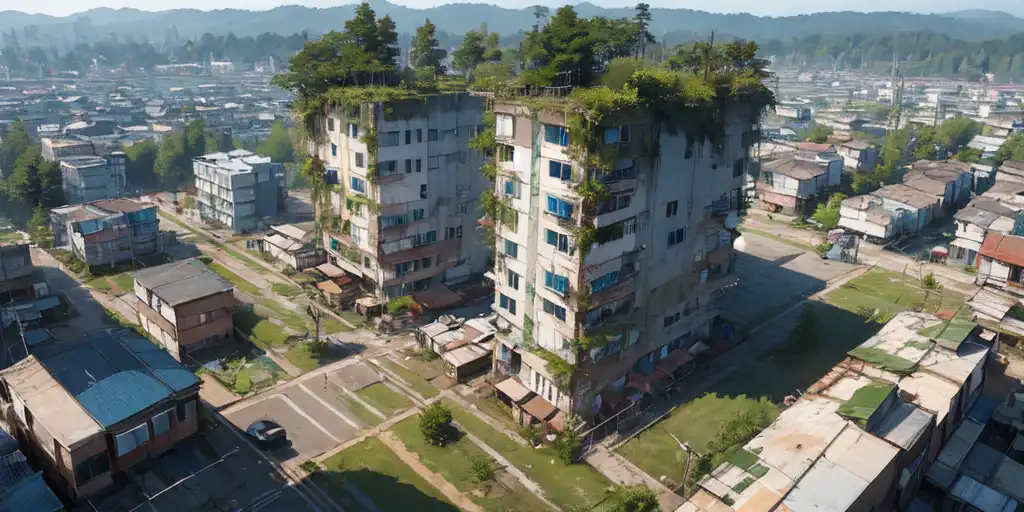 solarpunk city overgrowth in the style of Filip Hodas