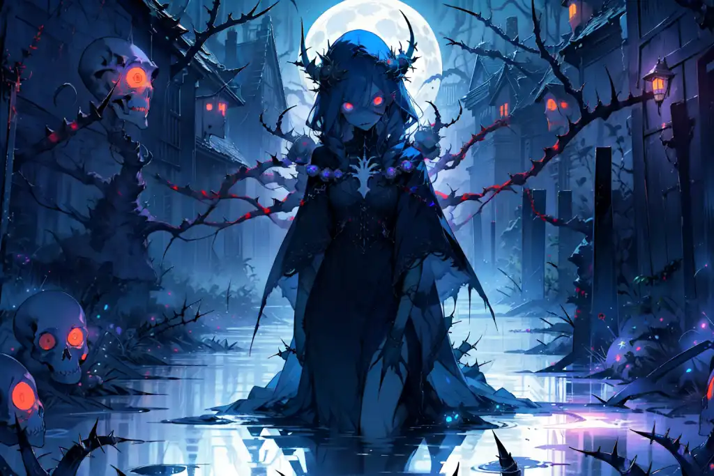 Dark fantasy elegance gothic anime girl witch