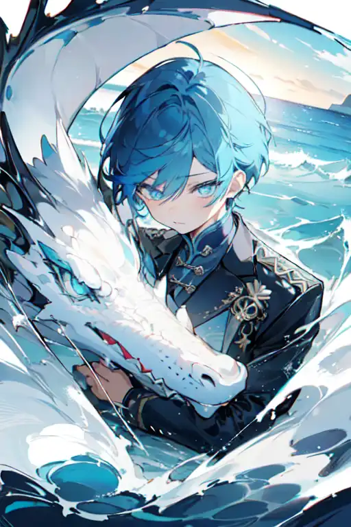 AI Art: Anime Boy with Water dragon by @Firelight846$#1658