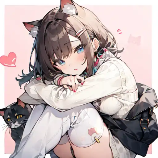 PublicDomainVectors.org-Anime girl with kitten