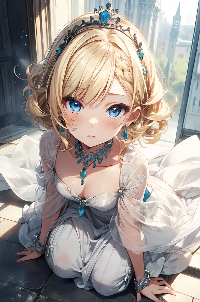 Anime Girl With Curly Blonde Hair And Blue Eyes