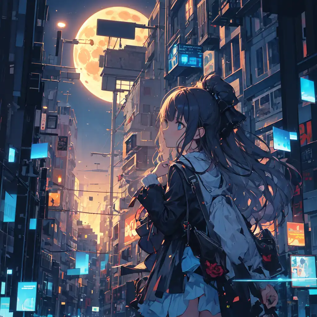 AI Art: 月面都市 近未来区画を歩く少女 by @rayzer | PixAI