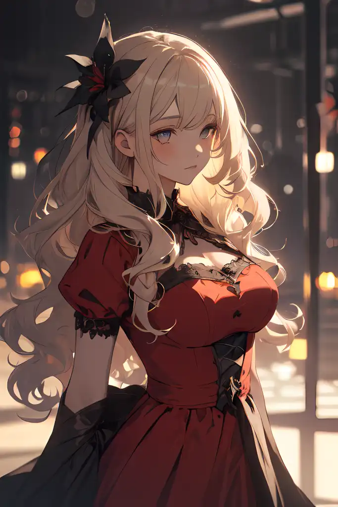 Anime Elegant Red Dress