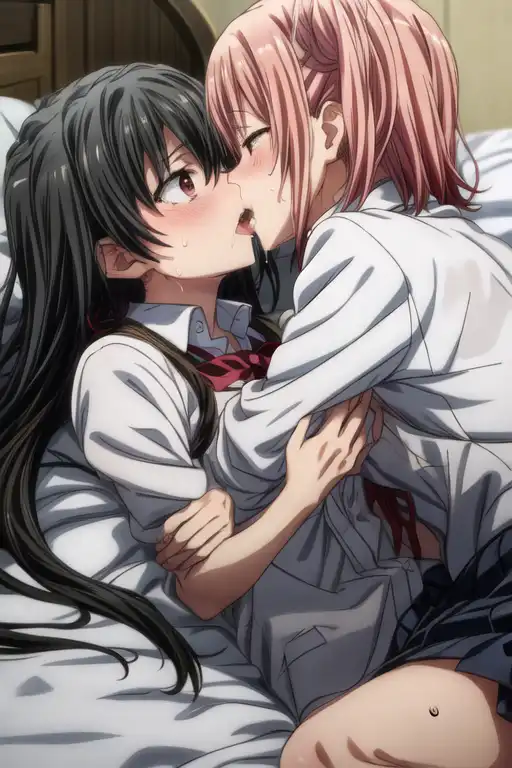 lez anime kiss bed