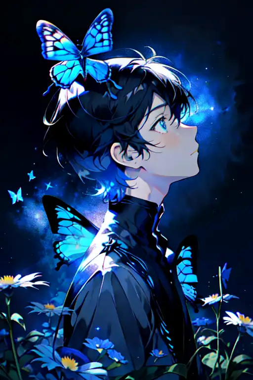 AI Art: blue butterfly boy by @user-1656272670941908465 | PixAI