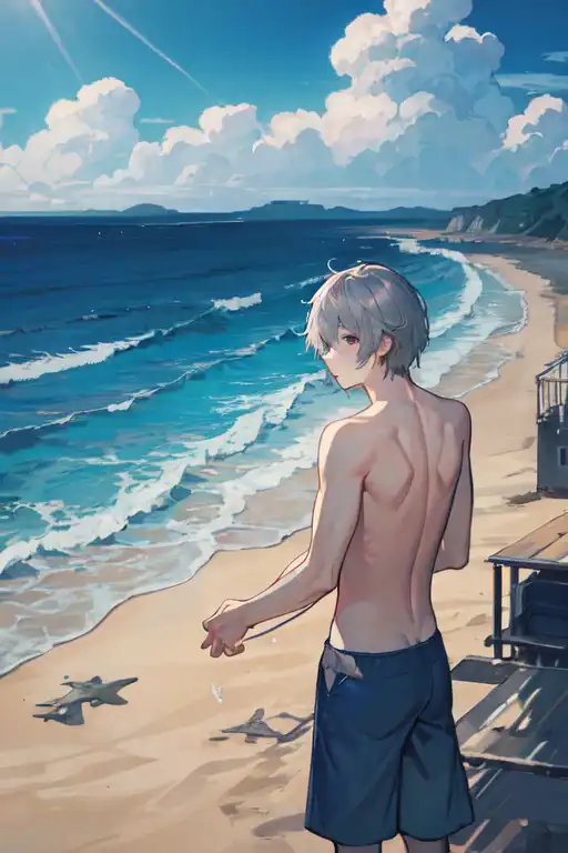 Premium AI Image  Artistic image of Boy anime on the beach