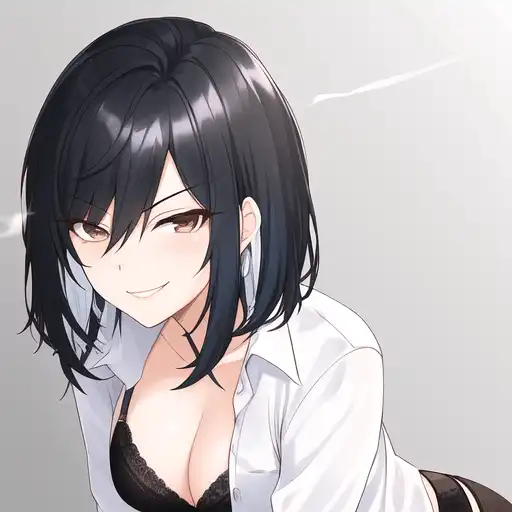 Dark brown hair anime adult girl with black highlights