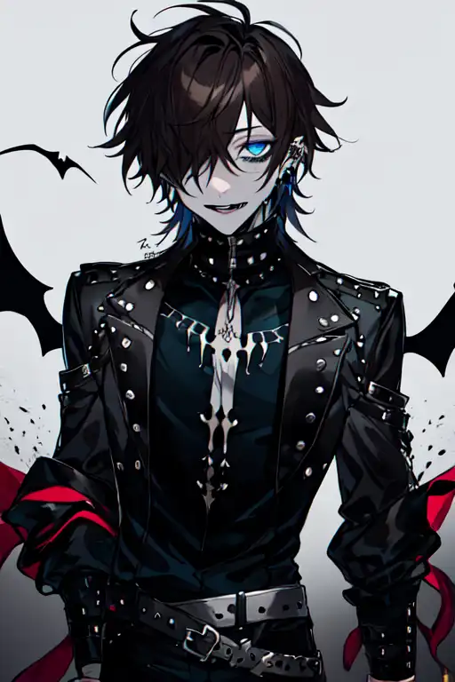 anime vampire guy with black hair and red eyes