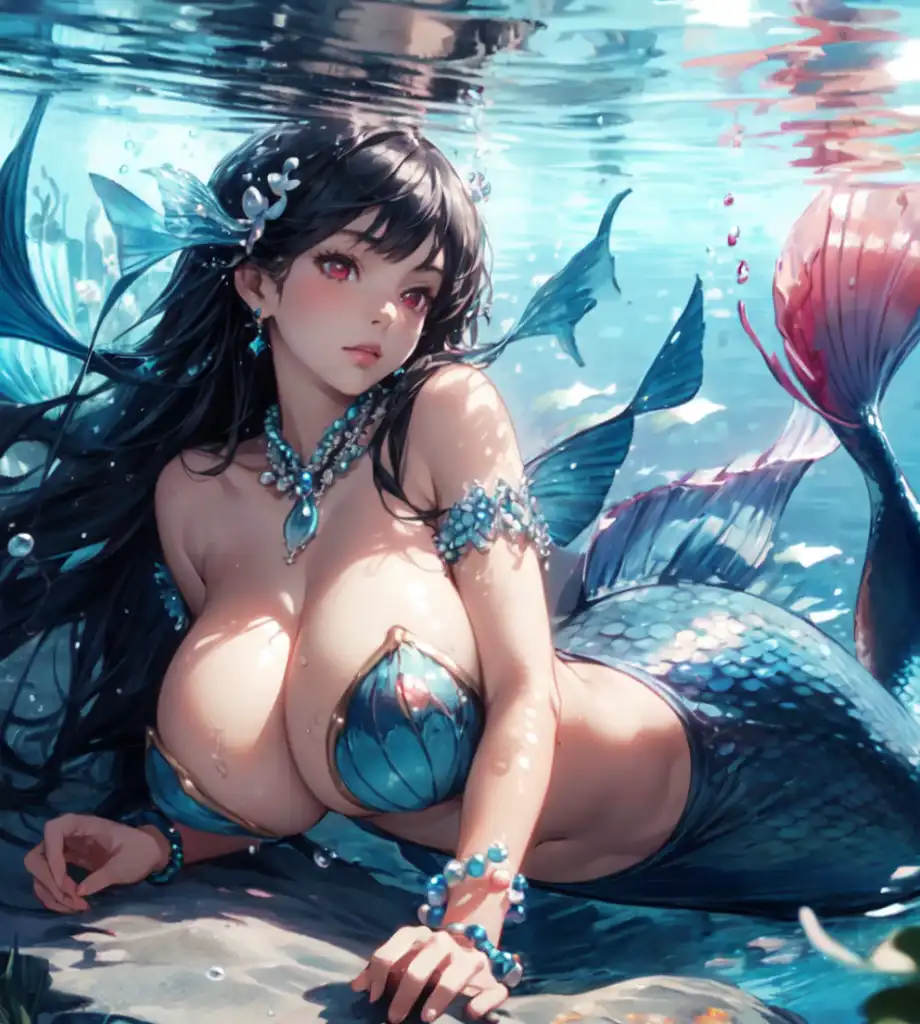 Beautiful Sexy Mermaid with Large Breasts · Creative Fabrica