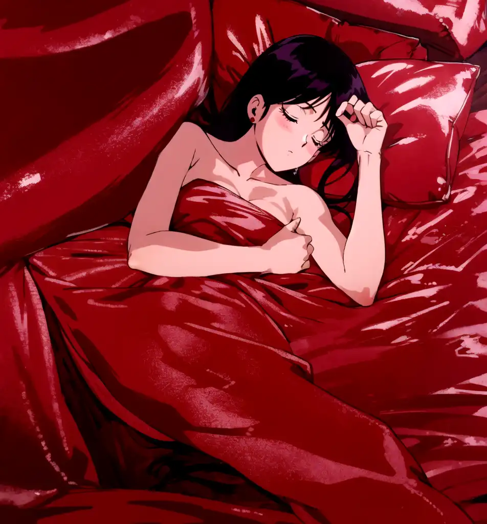 Exploring images in the style of selected image: [Rei Sleeping in Red Satin  Sheets] | PixAI