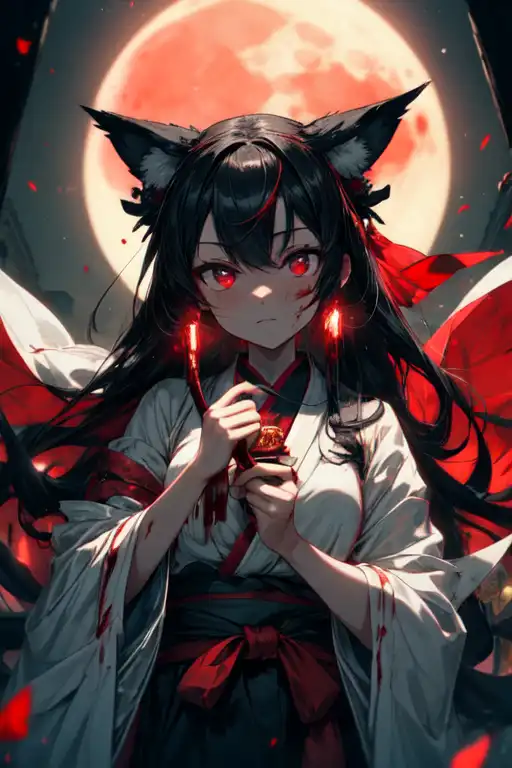 AI Art: 黒髪獣耳巫女 by @彁 黄泉 | PixAI