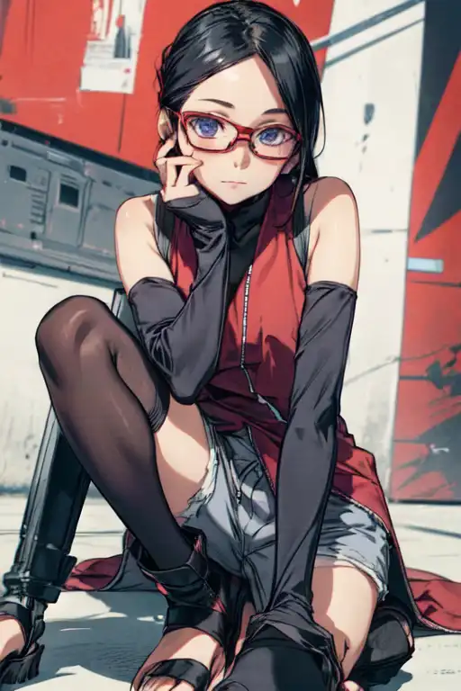 Sarada Uchiha, female, red clothes, tight clothes