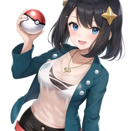 anime character illustration #Pokémon Pokemon: Black and White 2 #Bag Blue  Eyes #Blush Brown Hair #Cloud Long Hair #Pantyh…