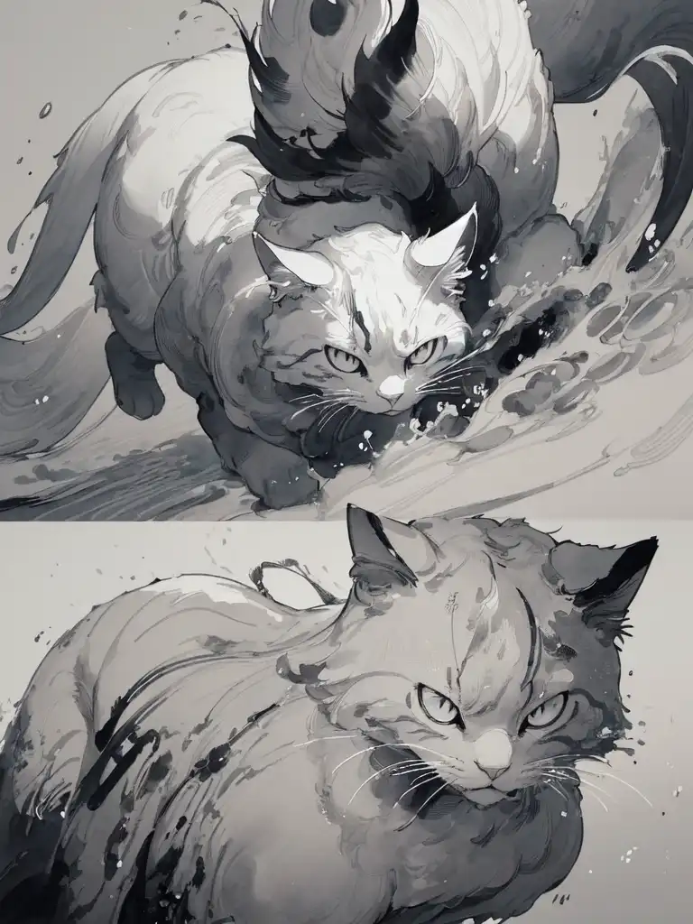 AI Art: 水墨画 猫 / cat ink painting by @銀河に伸ばす腕 | PixAI