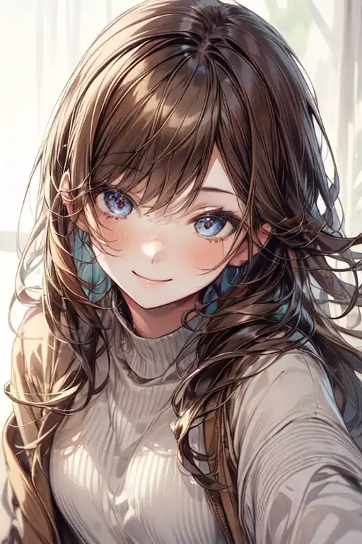 beautiful anime style girl with white hair and brown eyes, face