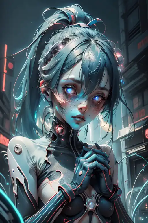 cyberpunk anime style illustration of an android girl