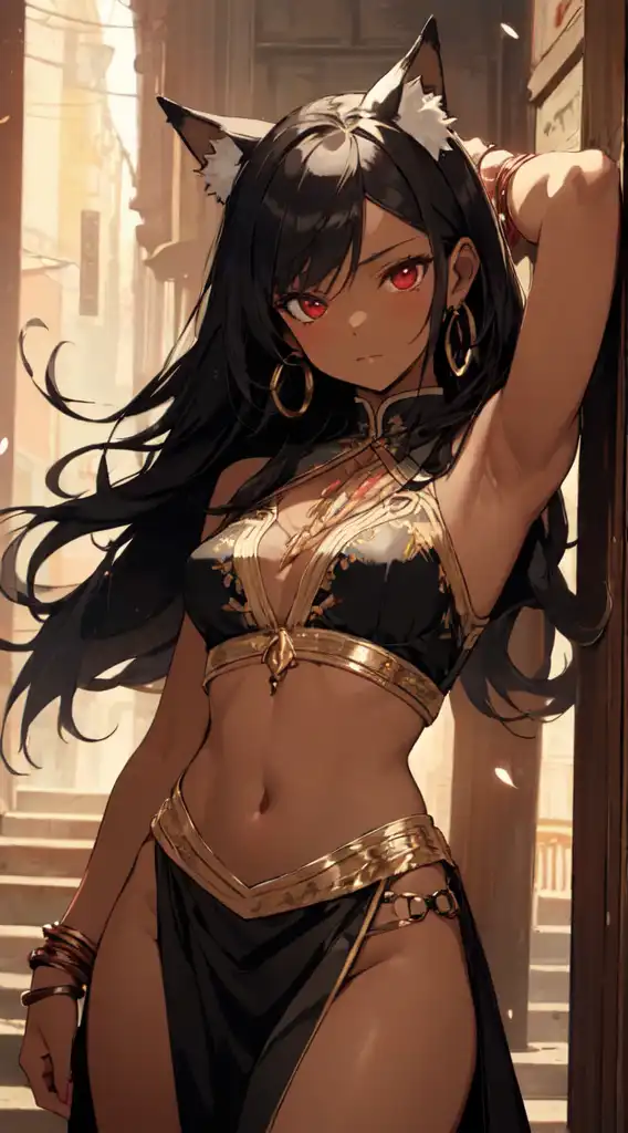 1girl breasts dark skin dark-skinned female red hair animal ears