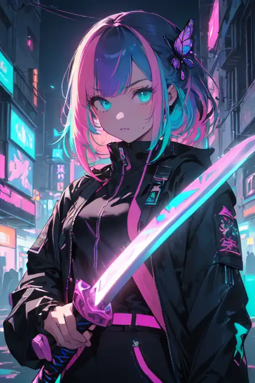 Katana Anime Girl Neon 4k 