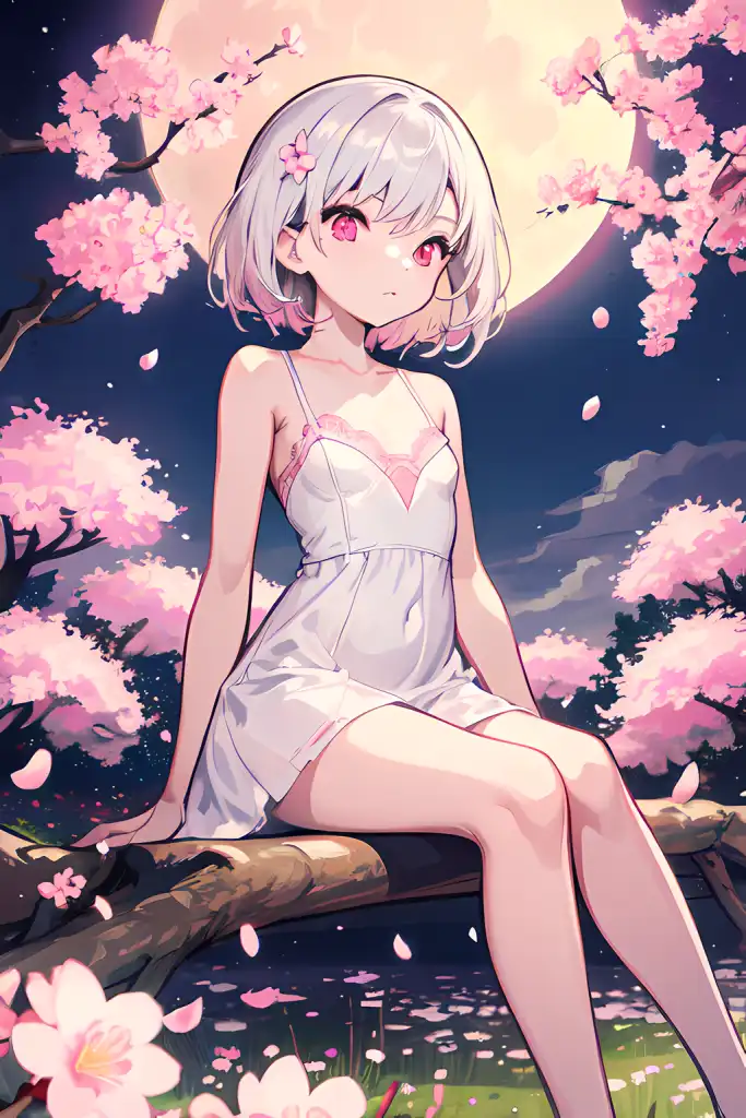 Light pink short hair anime girl surrounded by Sakura cherry blossom trees  - AI Generated Artwork - NightCafe Creator