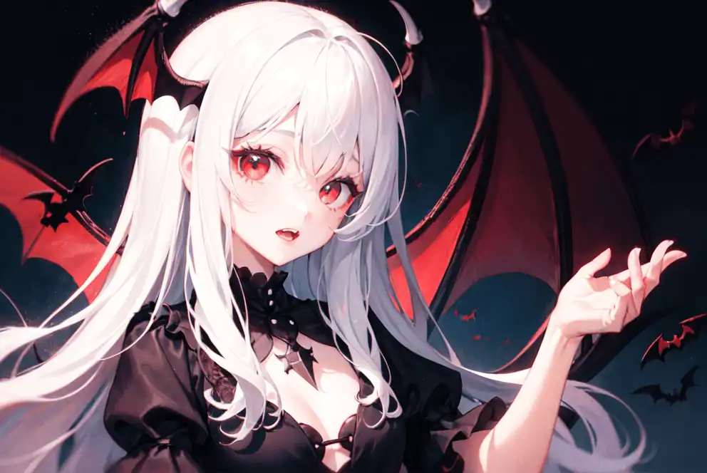 anime demon girl with white hair