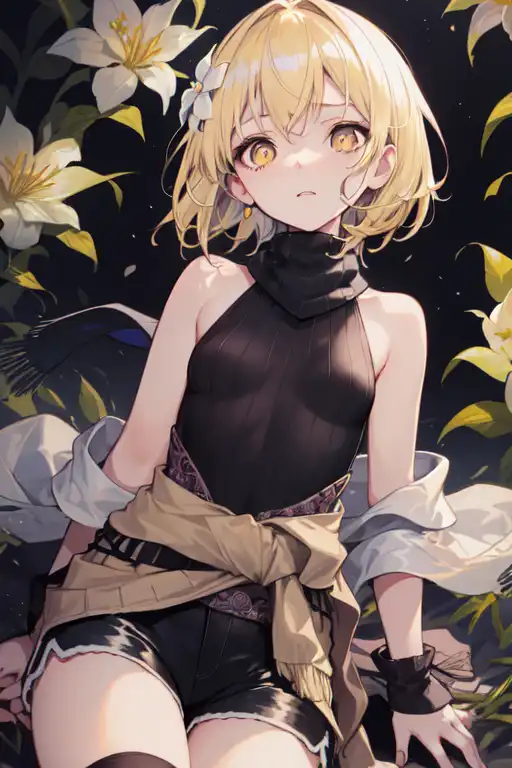 anime girl with short blonde hair and gold eyes