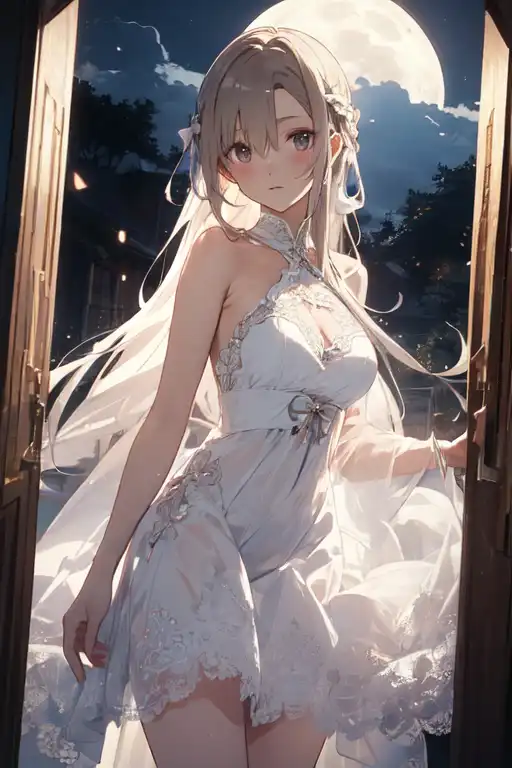 Anime Girl in White Lace Dress