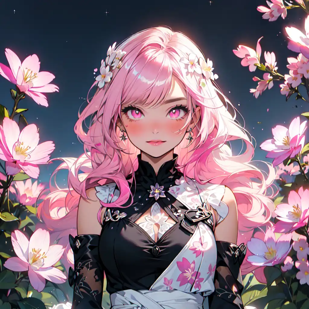 Light pink short hair anime girl surrounded by Sakura cherry blossom trees  - AI Generated Artwork - NightCafe Creator