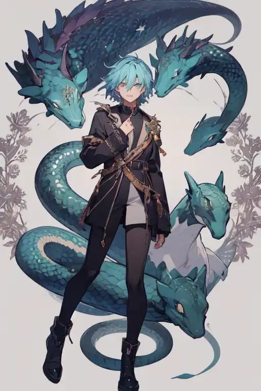 AI Art: Anime Boy with Water dragon by @Firelight846$#1658