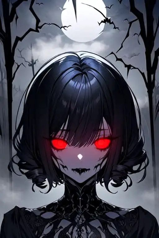 anime visual of a girl with short hair, dark atmosph