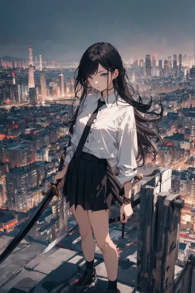 Premium AI Image  An anime style image of a cyberpunk girl wielding a  katana