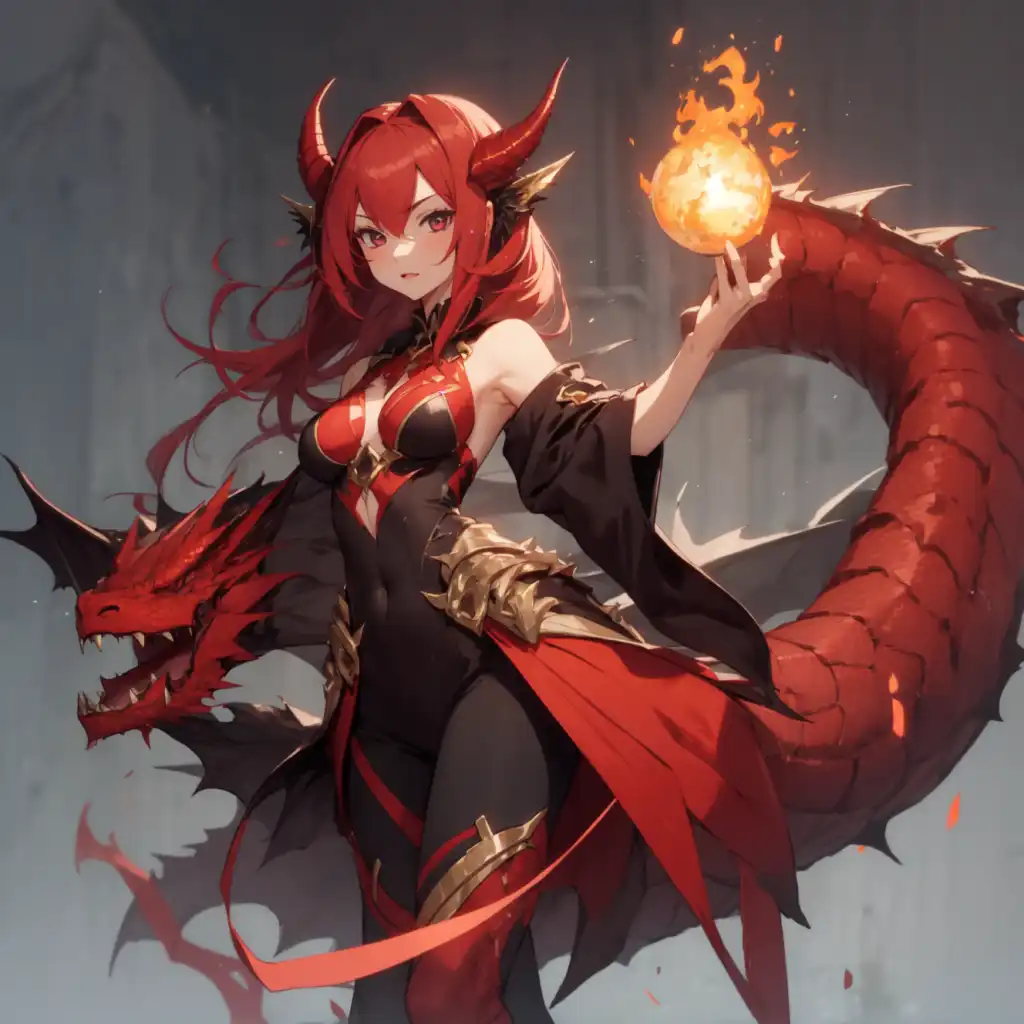 AI Art: Red dragon girl by @Anonymous | PixAI