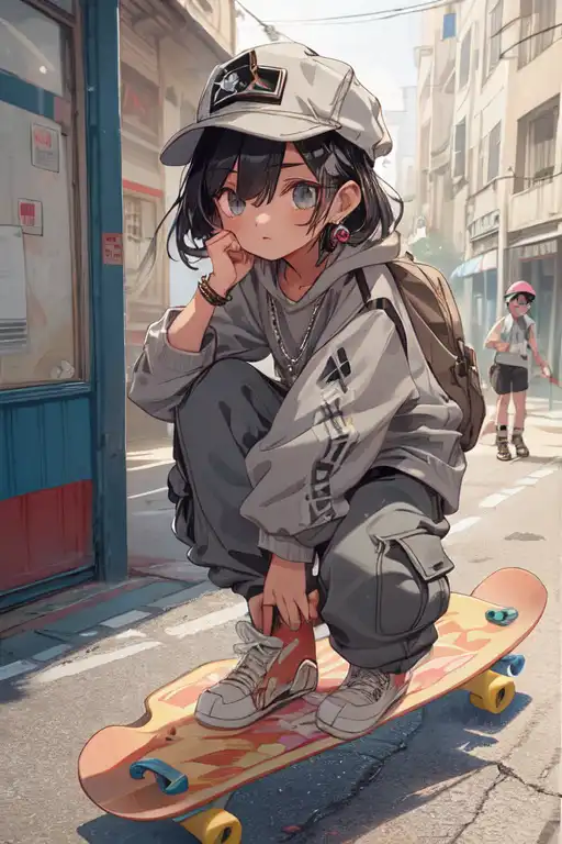 Premium AI Image  cute anime girl skateboarding at street