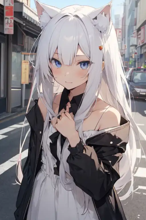 neko girl with white hair