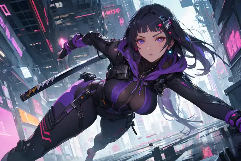 Colorful dreamscape of cyberpunk anime girl - AI Generated Artwork