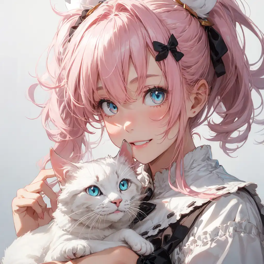 Cute Ai Anime Cartoon Avatar Holding Cat, Anime, Ai Avatar, Animal