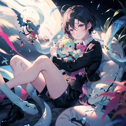 AI Art: Anime Boy with Water dragon by @Firelight846$#1658