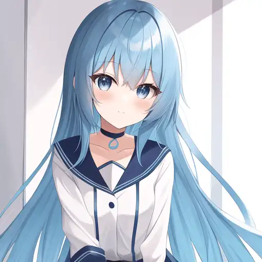 anime girl with light blue hair and blue eyes