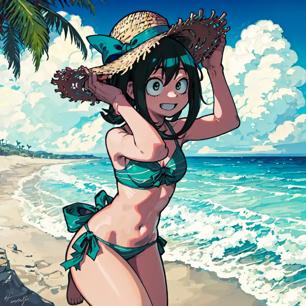 AI Art: Tsuyu Asui at the beach by @Veiika | PixAI