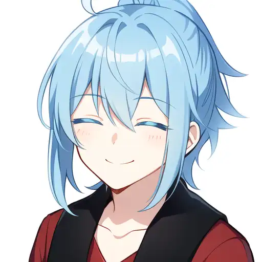 Anime-style man with closed eyes and a smile