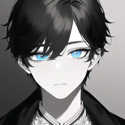 Blue eyes anime boy detailed black - AI Photo Generator - starryai