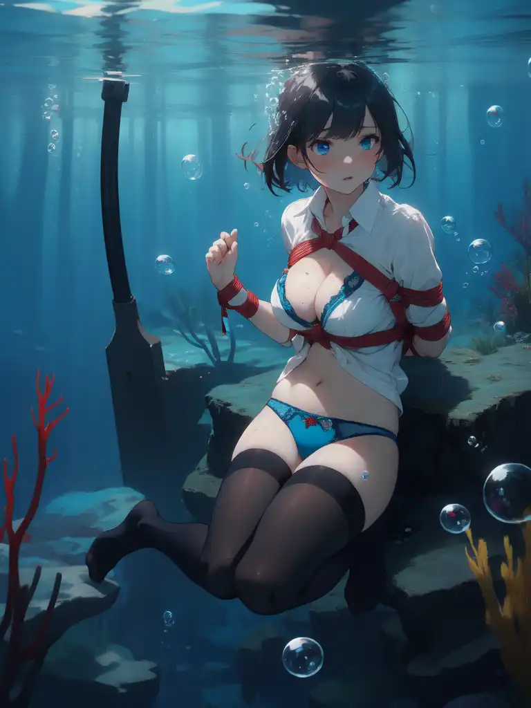 all anime girl chained underwater