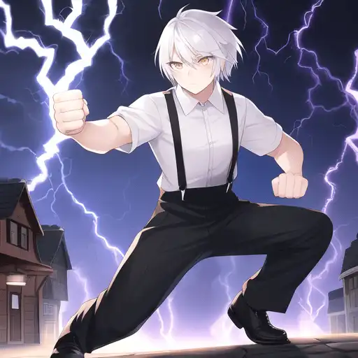 Image of a stylish anime boy with sunglasses in a stormy background