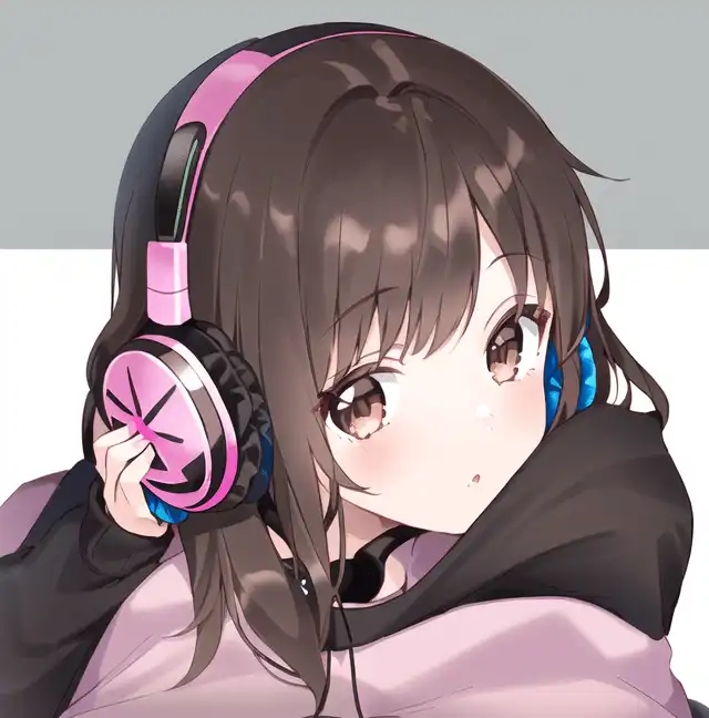 brown hair anime girl with headphones