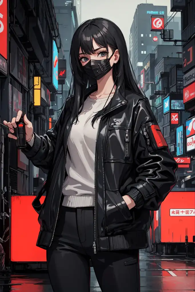 looking at viewer, anime, anime girls, leather tights, cyberpunk, portrait  display, AI art